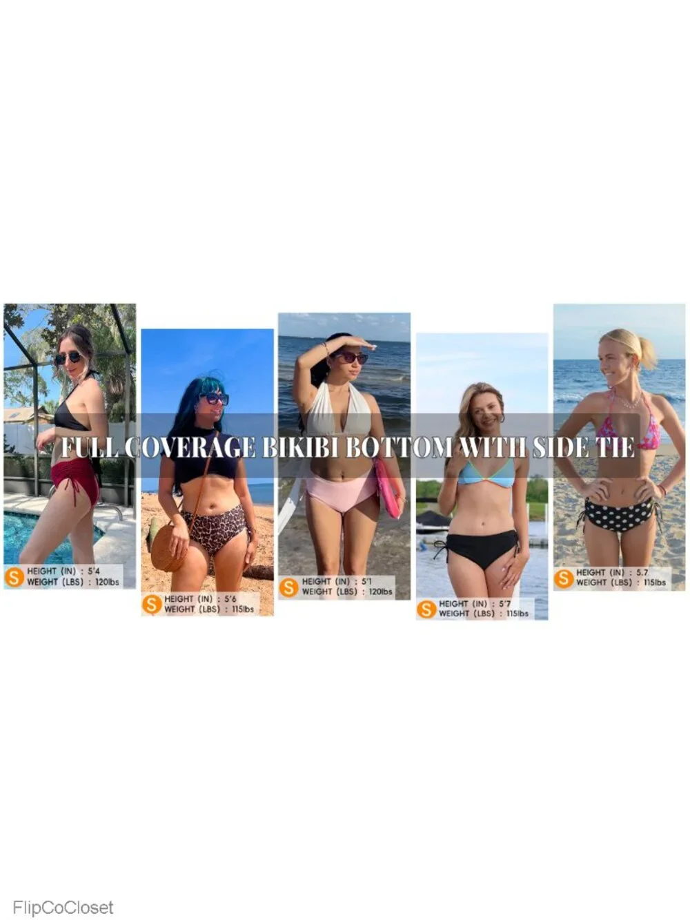 Mid Waisted Full Coverage Swim Bottoms with Adjustable Tie Side